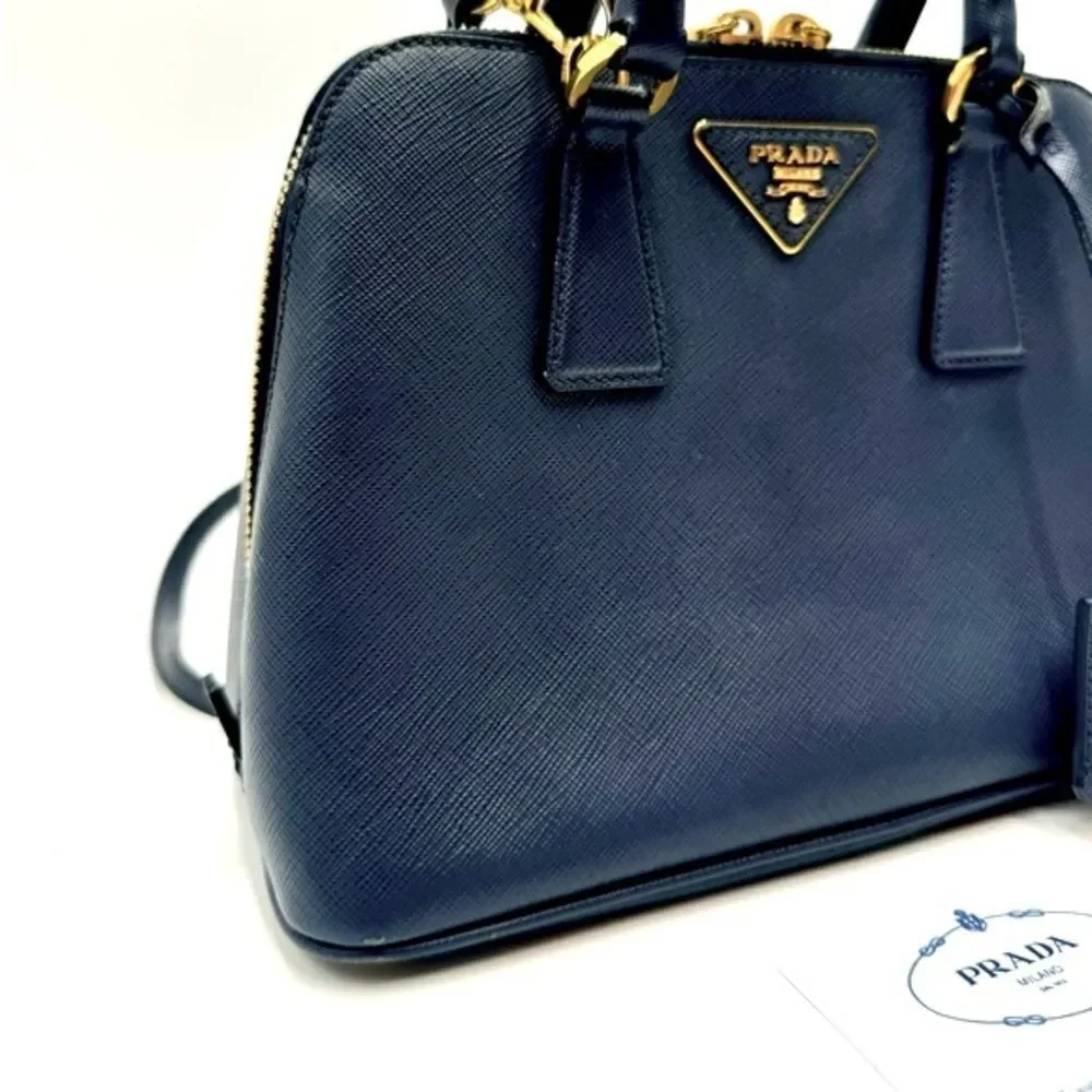 Auth Prada Small Baltic Blue Saffiano Lux Leather 2way Top Handle Promenade Bag